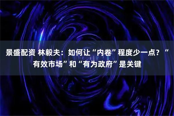 景盛配资 林毅夫：如何让“内卷”程度少一点？“有效市场”和“有为政府”是关键